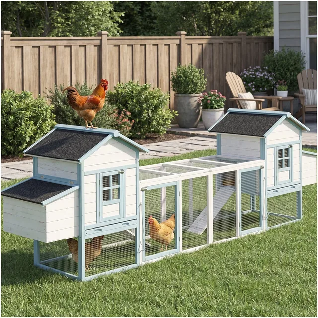 Chicken Coop blue white tan