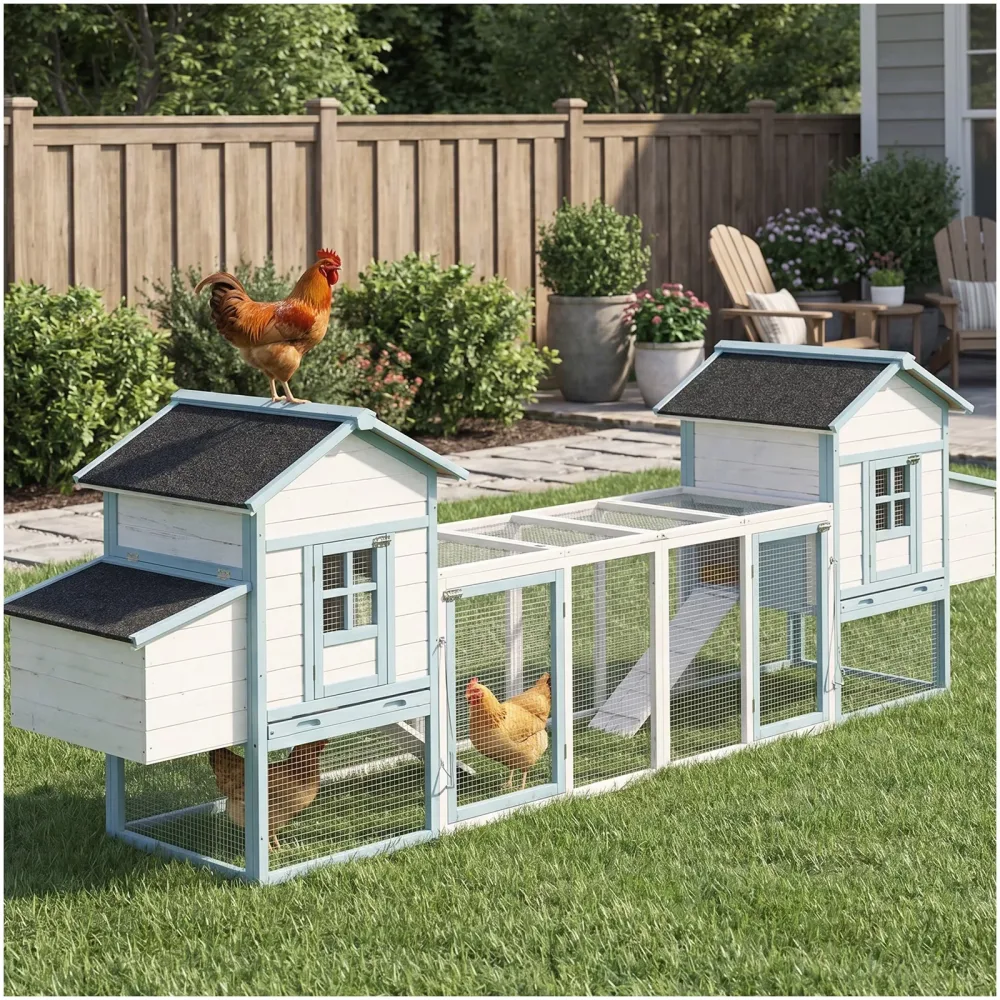 Chicken Coop blue white tan