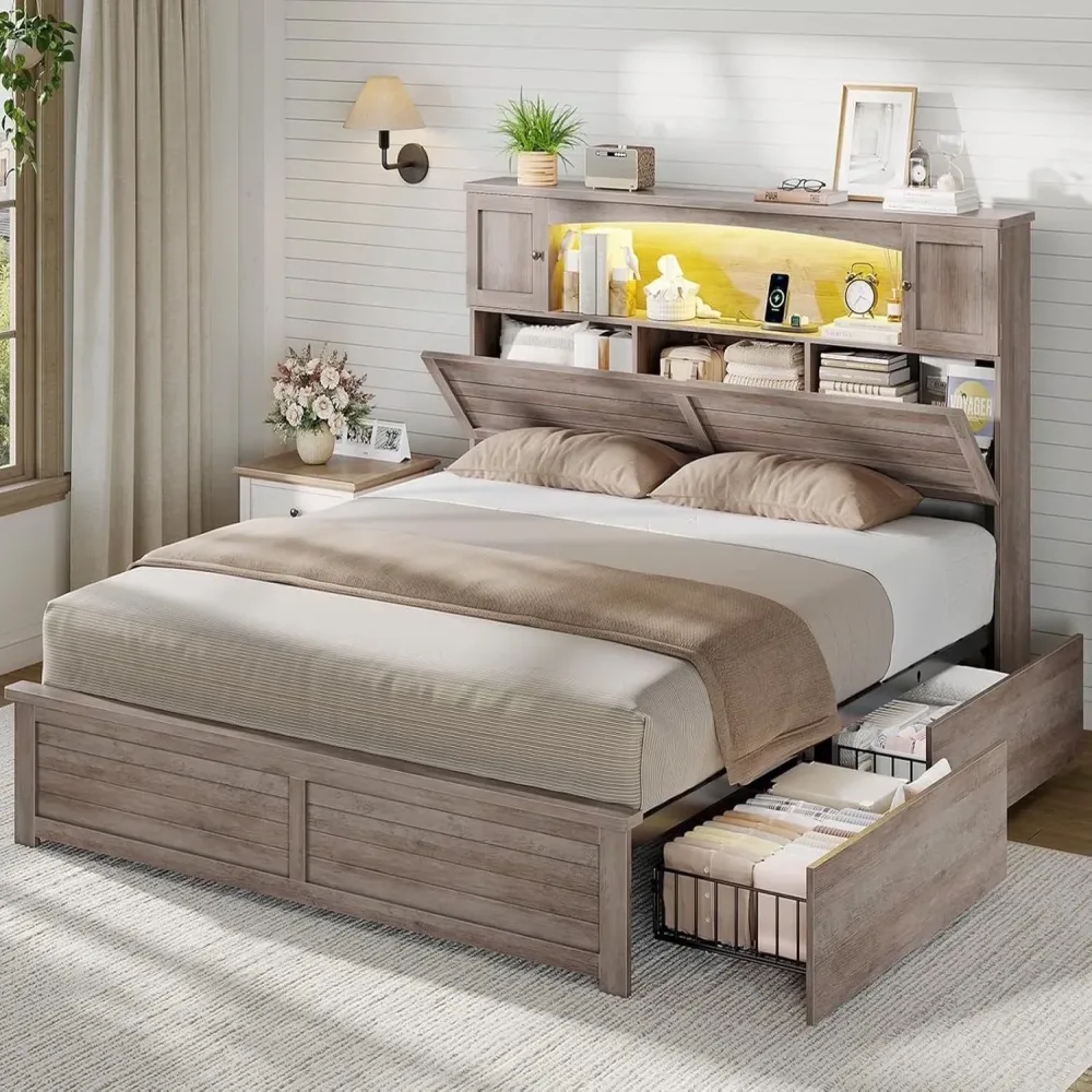 Bed Frame led white gray