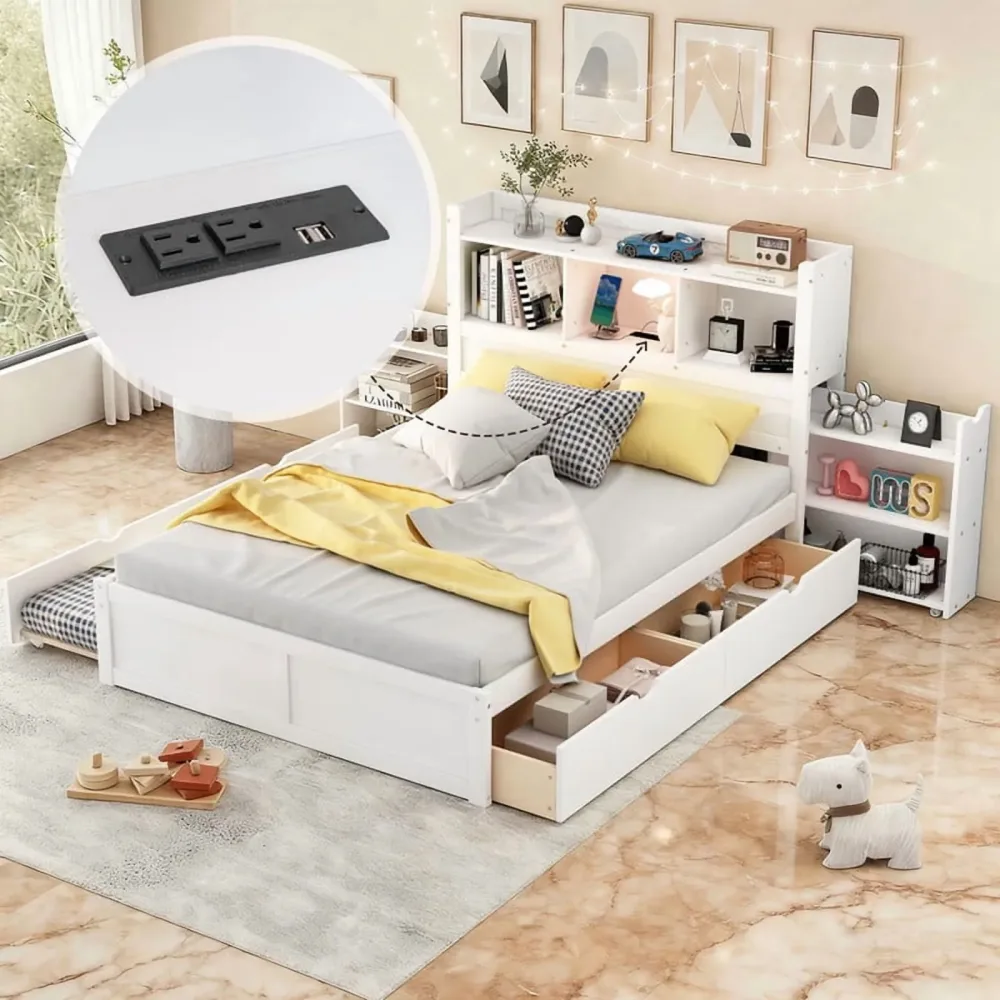 Platform Bed white 88.6" 57.6"