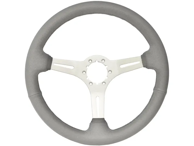 Leather Steering 14 inch 2.5 inch gray