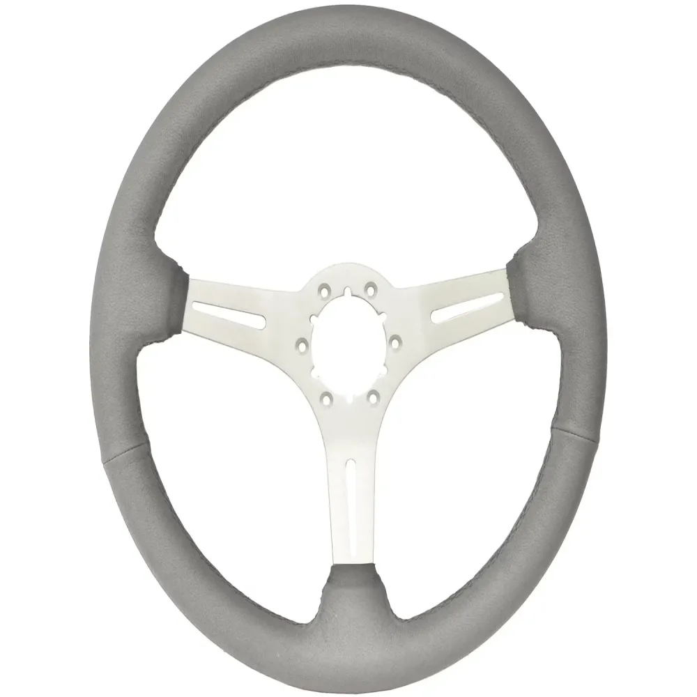 Leather Steering 14 inch 2.5 inch gray