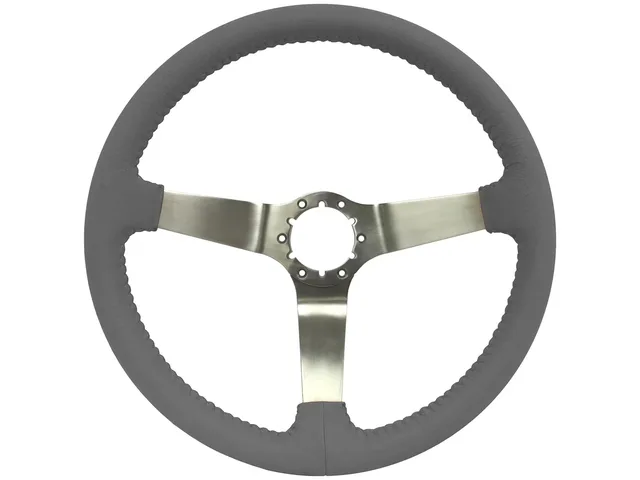 Leather Steering 14 inch 3 inch gray