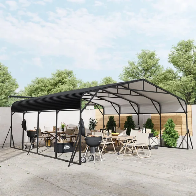 Carport 20 ft 9.6 ft black