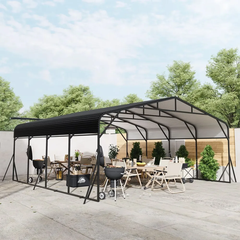 Carport 20 ft 9.6 ft black