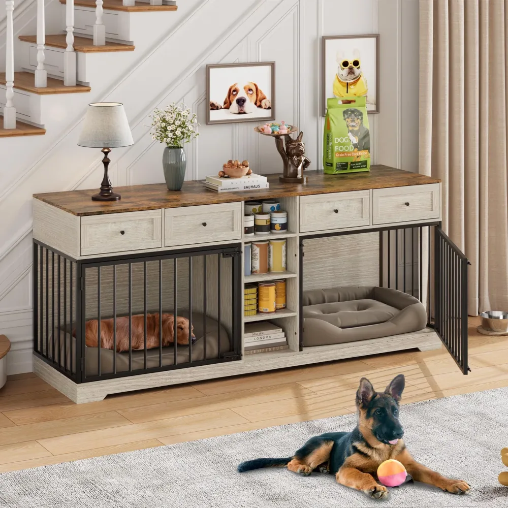 Dog Crate 82in black white