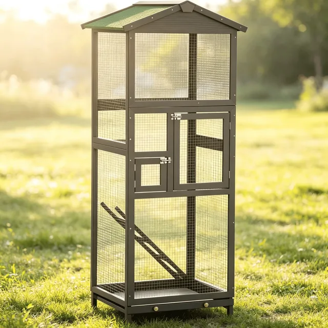Wooden Bird green grey