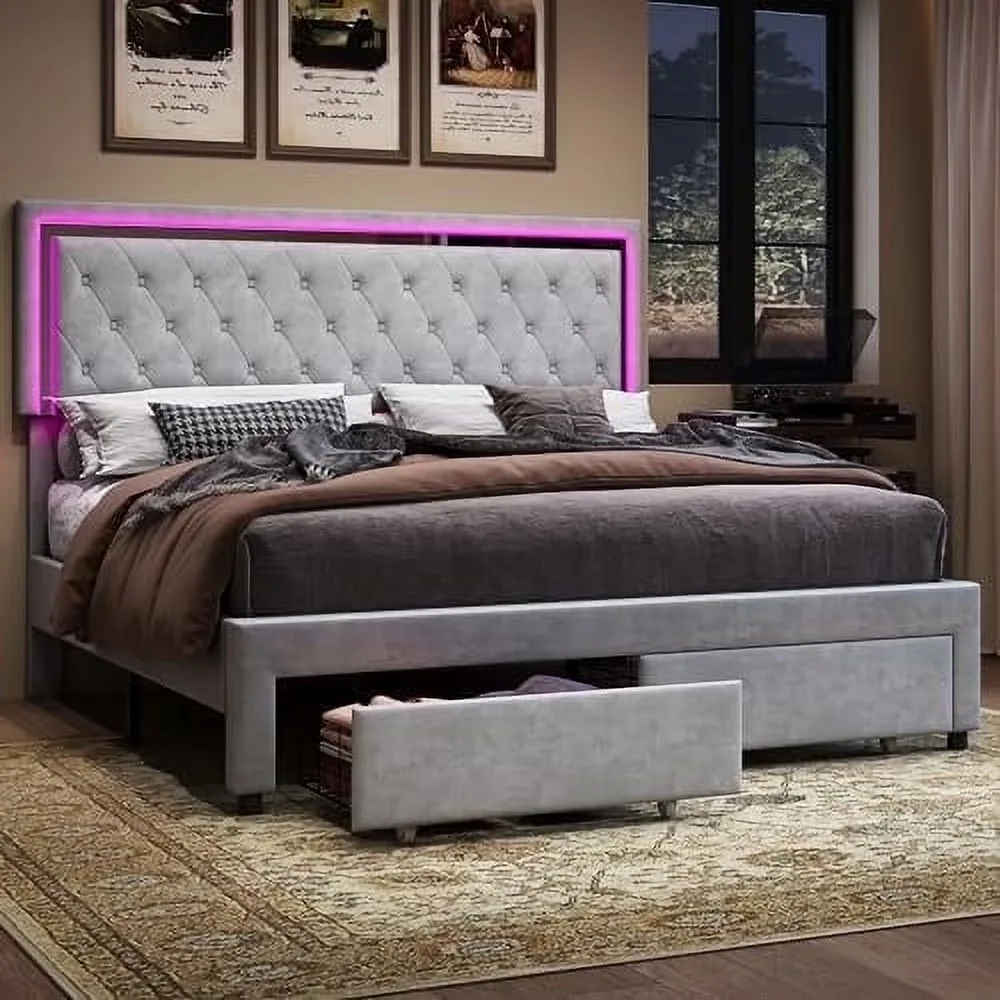 Bed Frame led grey 43 inches
