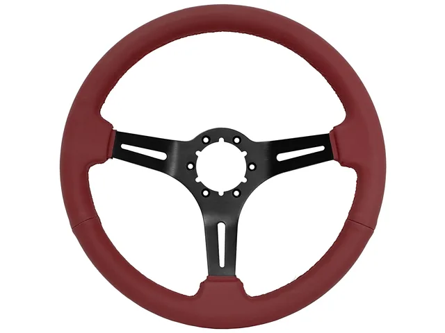 Leather Steering 14 inch 2.5 inch red
