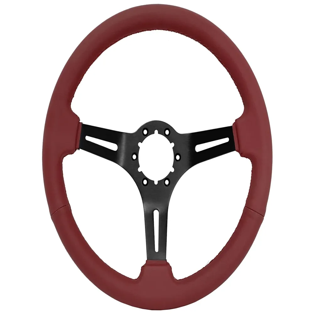 Leather Steering 14 inch 2.5 inch red