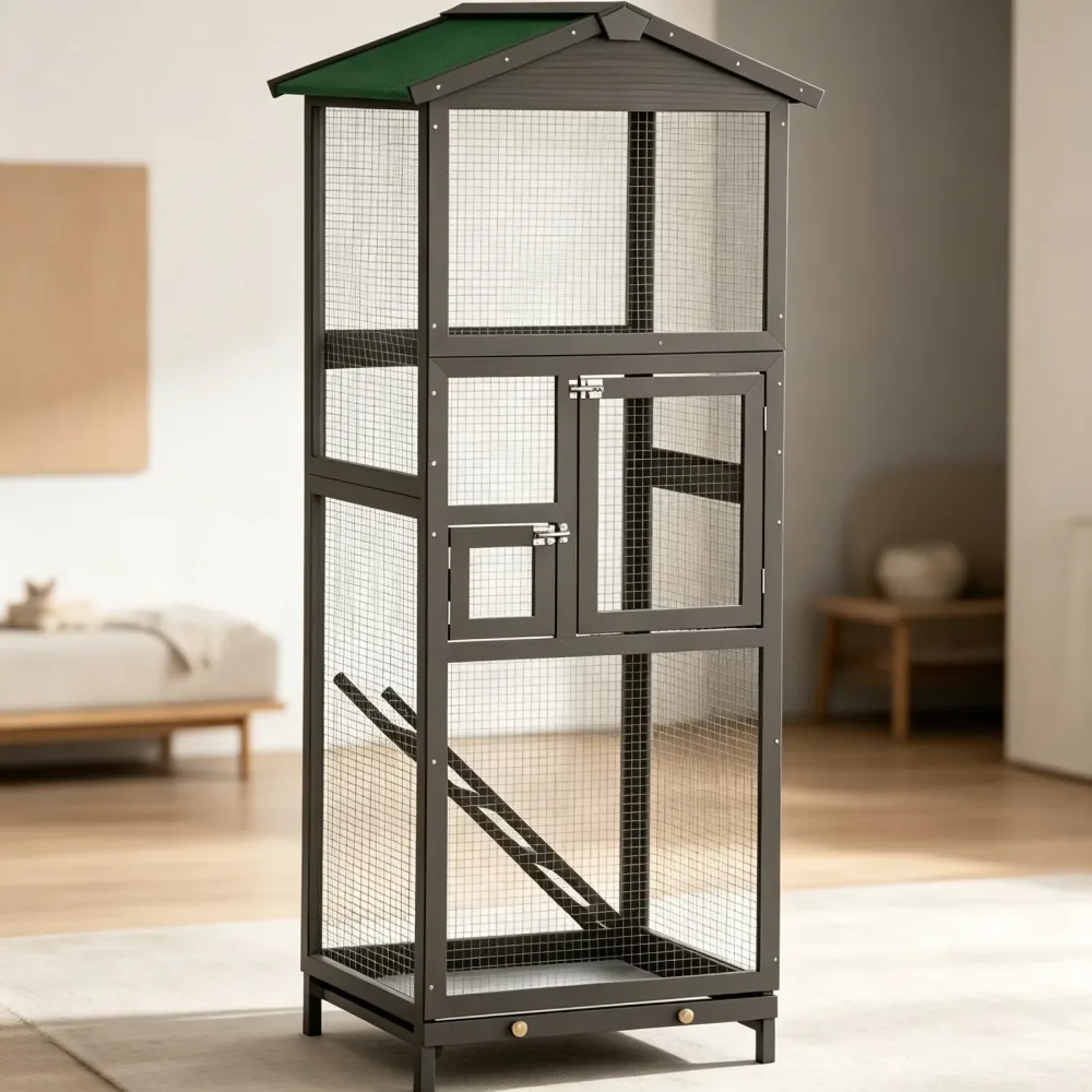 Wooden Bird green grey