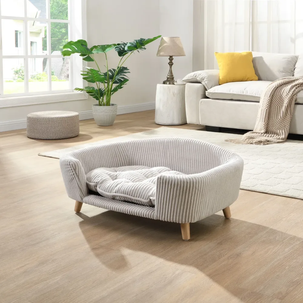 Dog Bed grey beige portable
