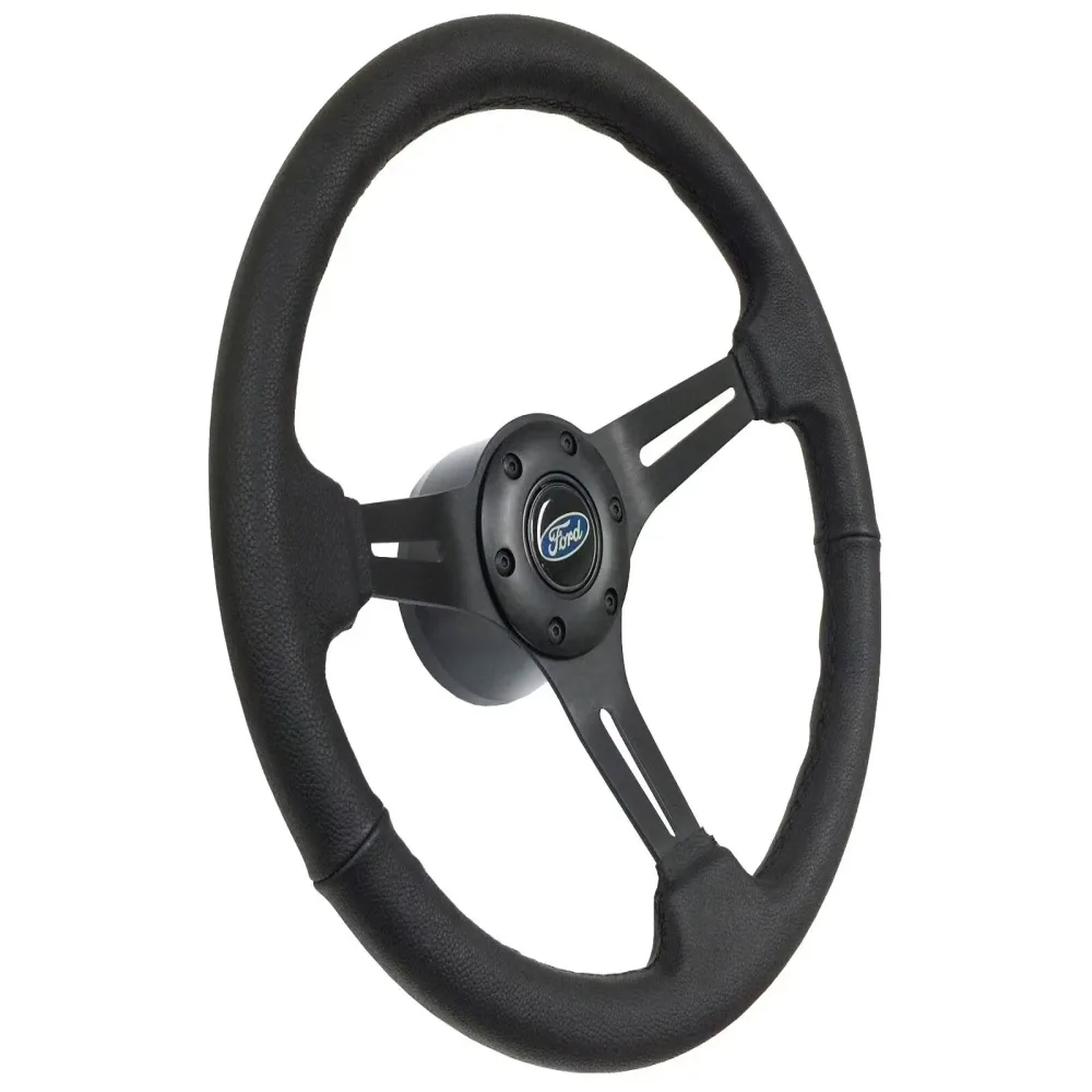 Leather Steering black blue 14 inch