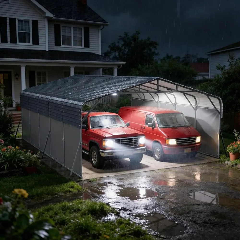Metal Carport led heavy-duty gray