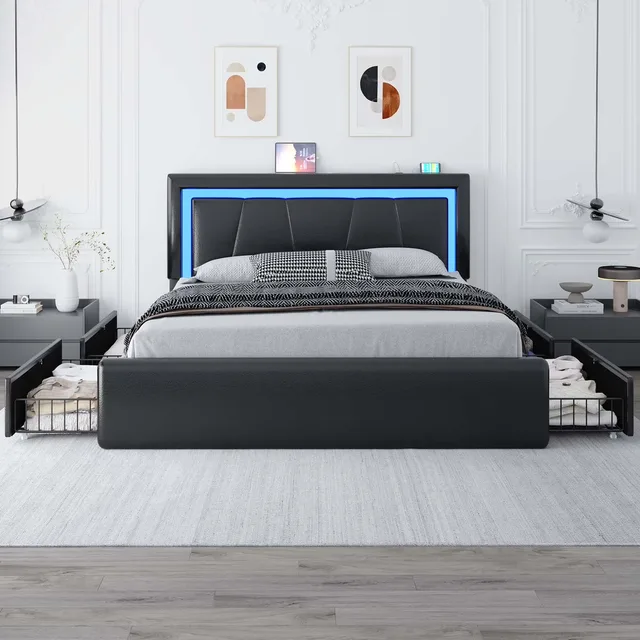 Bed Frame led adjustable black