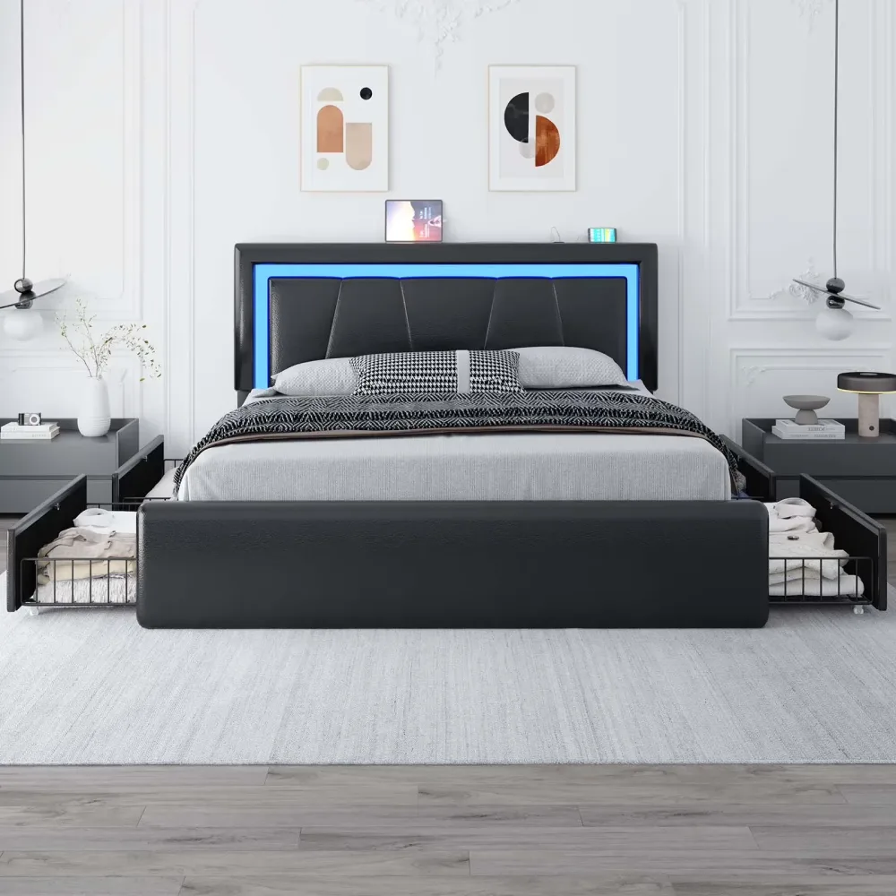 Bed Frame led adjustable black