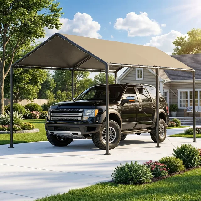 Metal Carport portable gray beige
