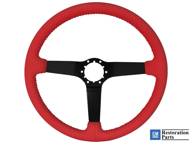 Leather Steering 14 inch 3 inch red