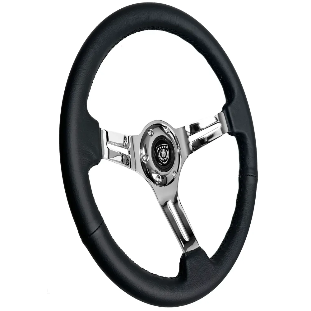 Leather Steering 14 inch 2.5 inch black