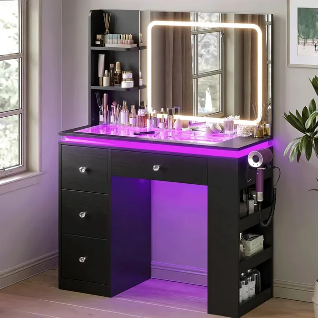 Vanity Table white black adjustable