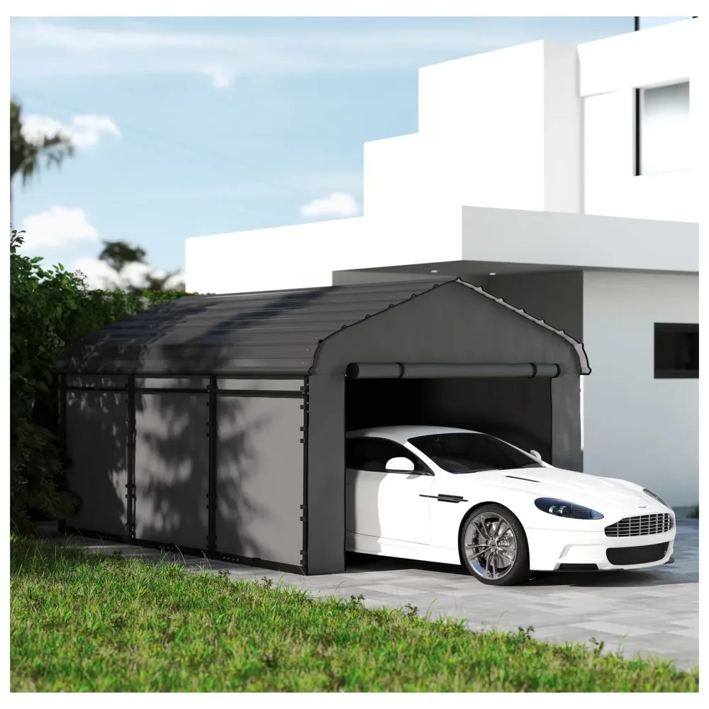 Metal Carport gray 181.1" 120.9"