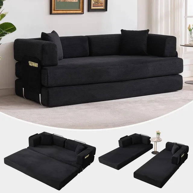 Sofa Bed 78.8" folding black