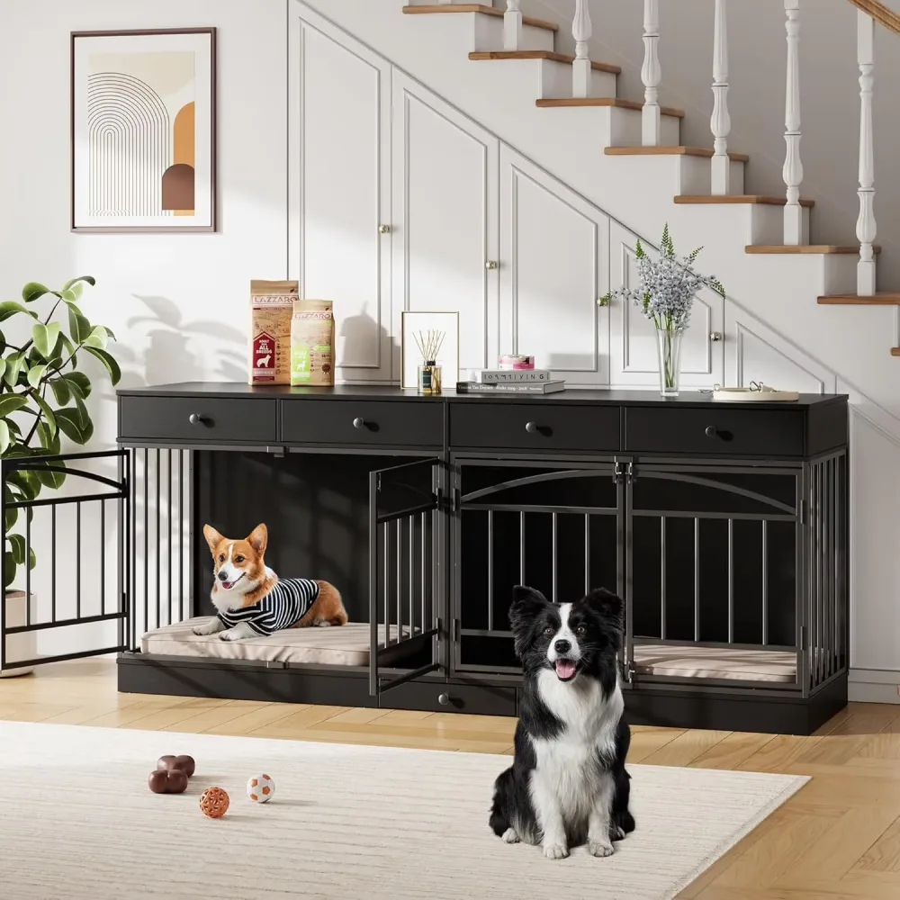 Dog Crate 78.7' white black