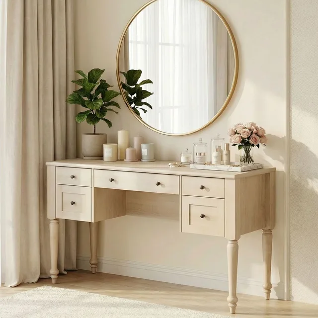 Vanity Desk beige 56" 6.5 ft