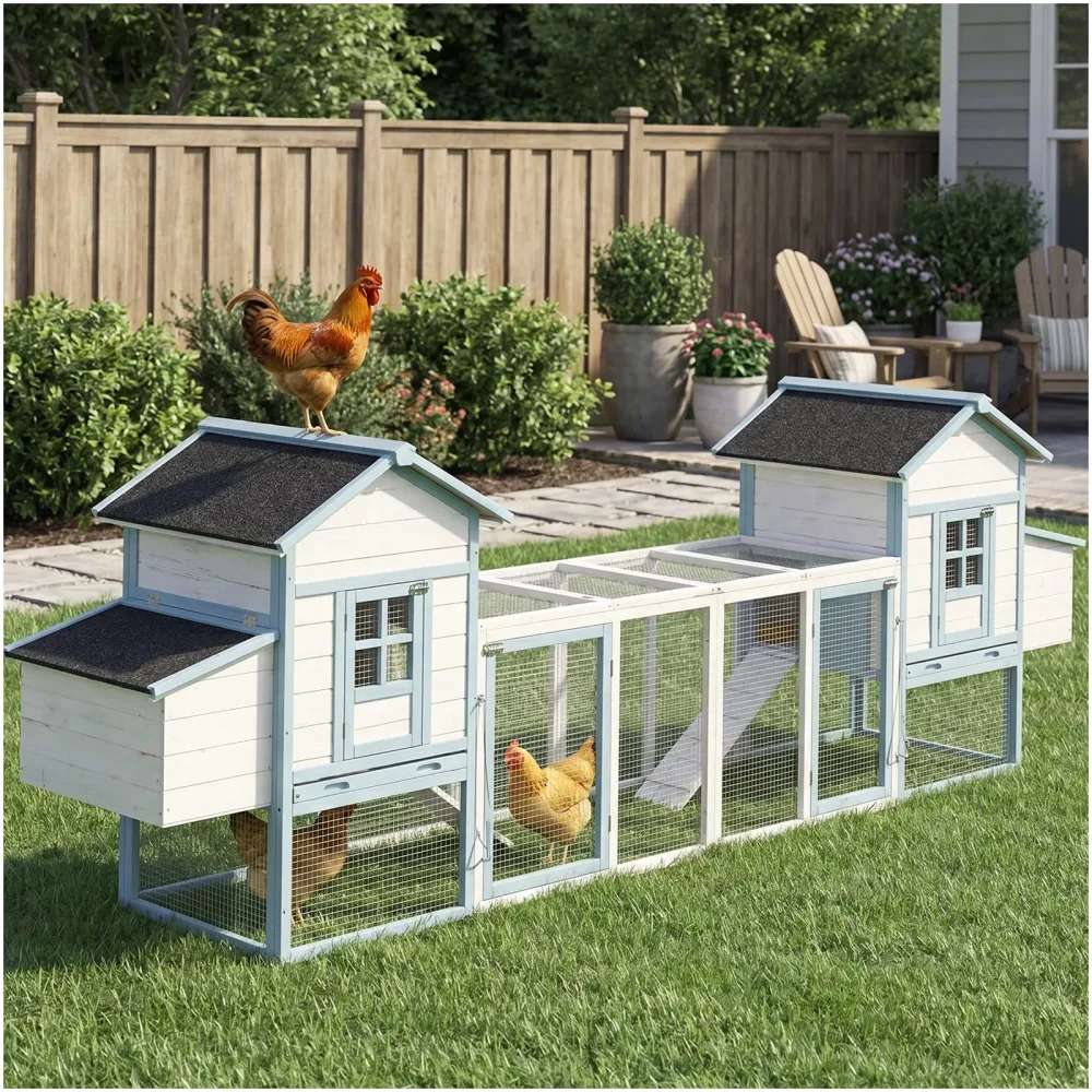 Chicken Coop blue white tan
