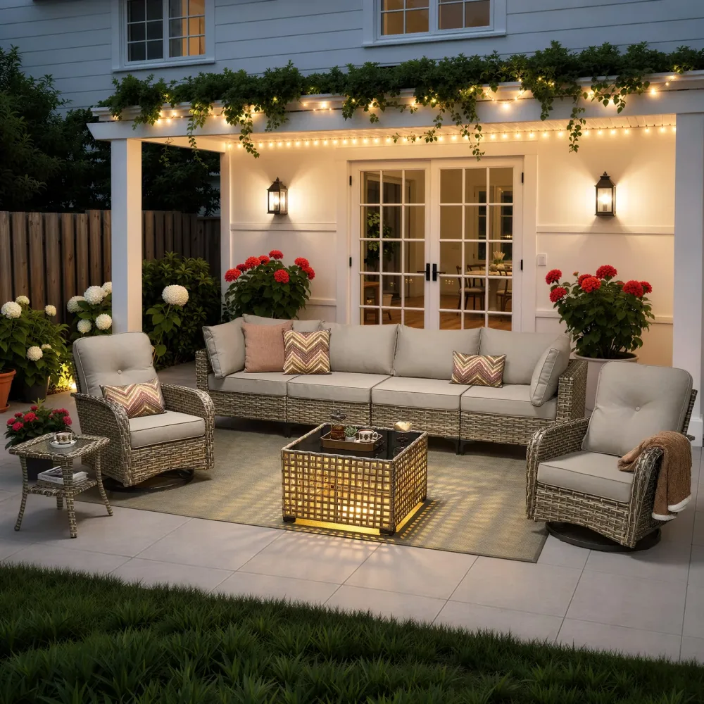 Patio Furniture gray beige 6 people