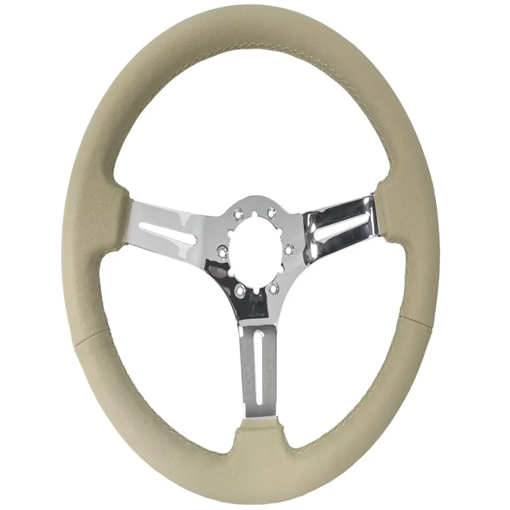 Leather Steering 14 inch 2.5 inch tan