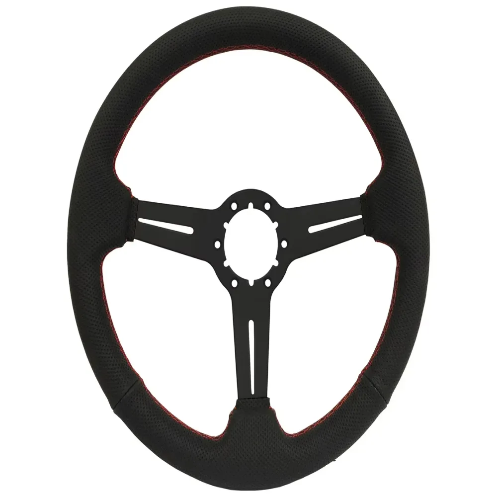 Leather Steering 14 inch 2.5 inch black