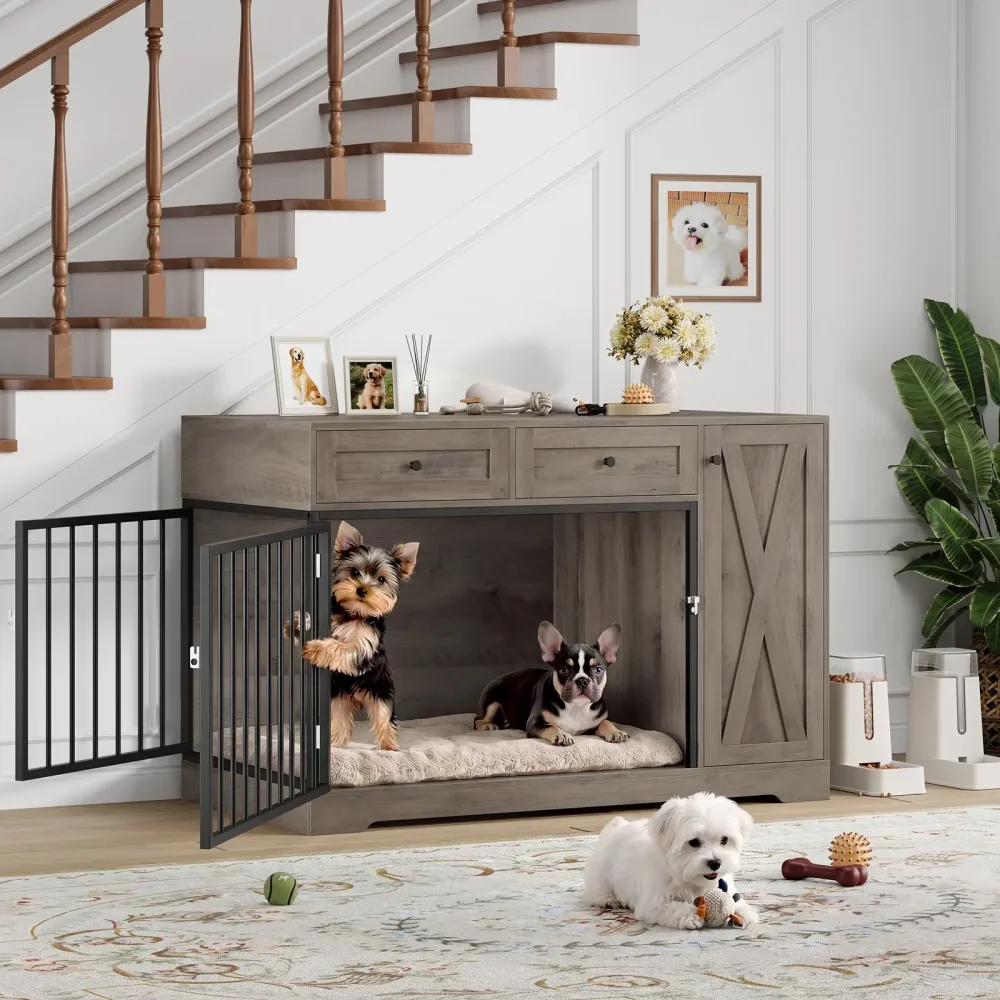 Dog Crate white gray 47.2"