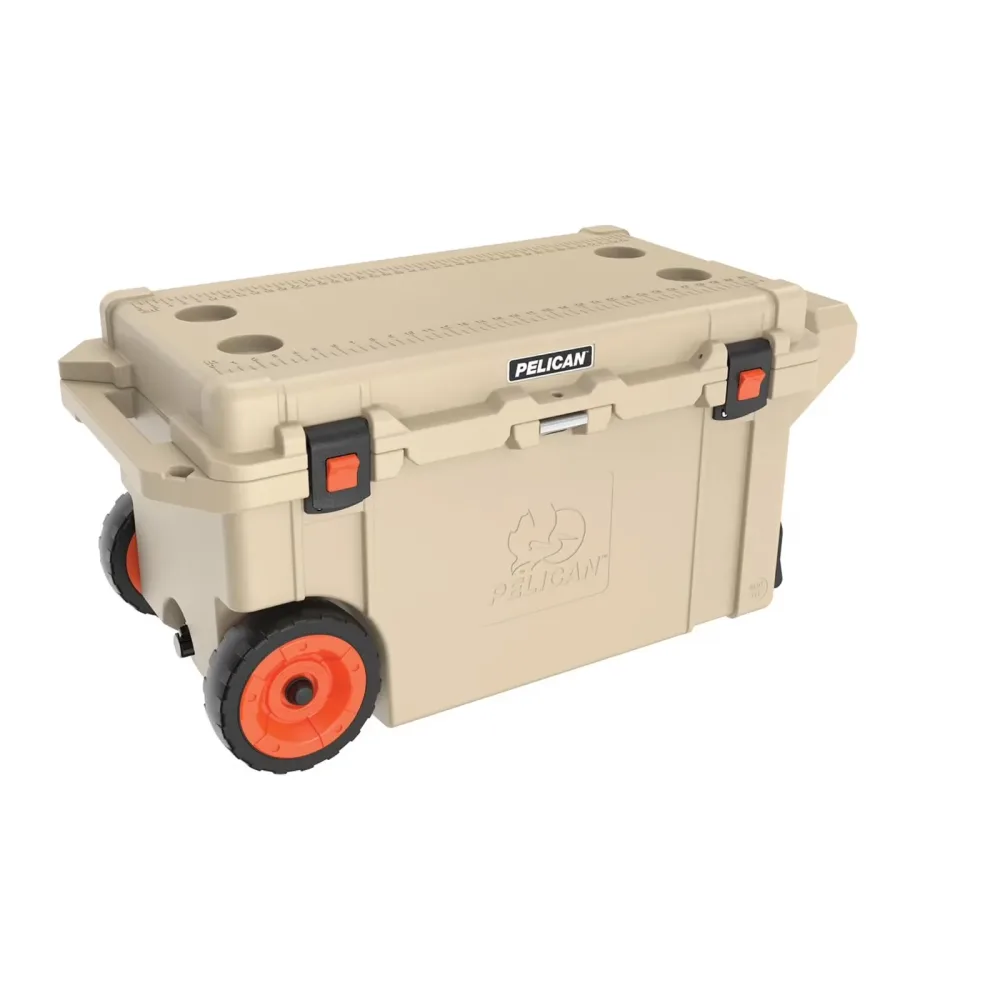 Wheeled Cooler 80 quart white tan