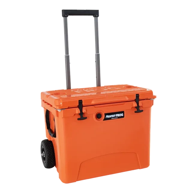 Wheeled Cooler 60 quart telescoping orange