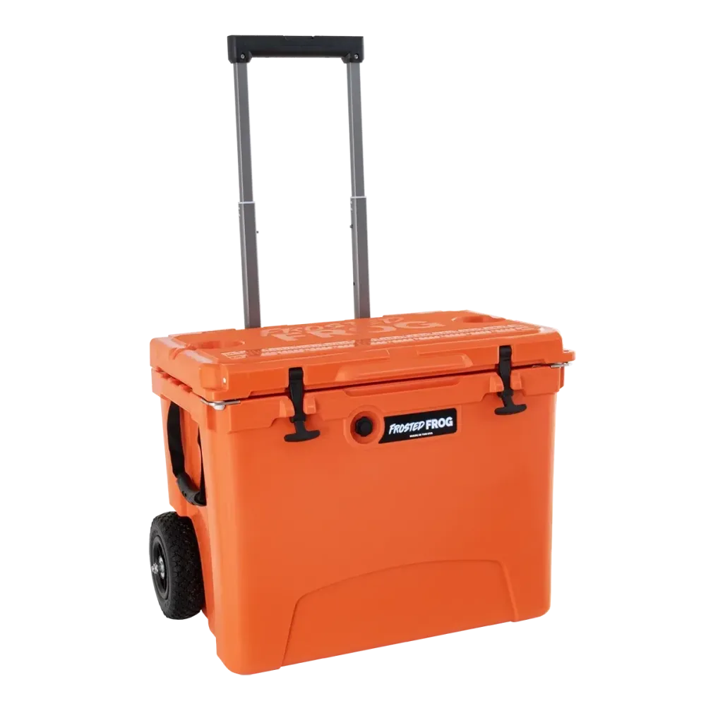 Wheeled Cooler 60 quart telescoping orange
