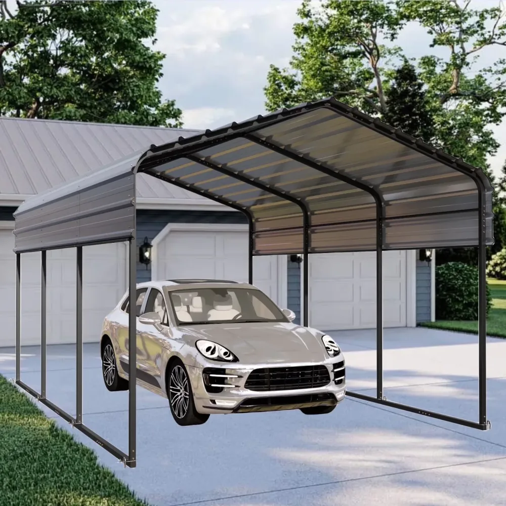 Metal Carport 15 ft heavy-duty gray