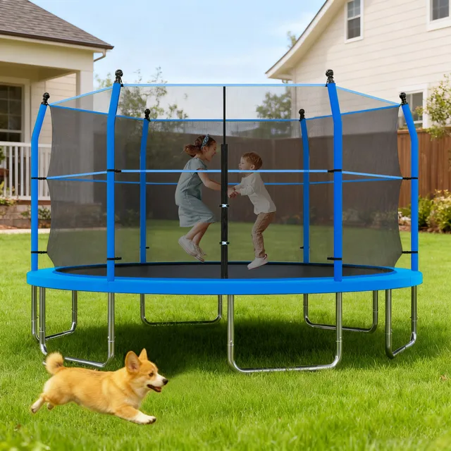 Backyard Trampoline 14ft heavy-duty blue