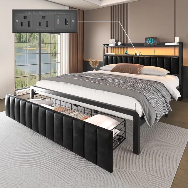 Bed Frame led black 40.70 in