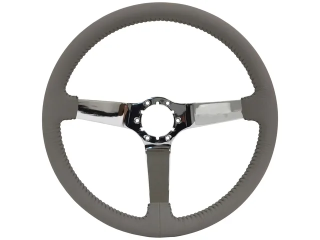 Leather Steering 14 inch 3 inch gray