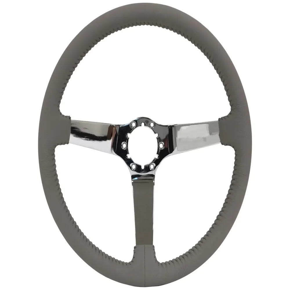 Leather Steering 14 inch 3 inch gray