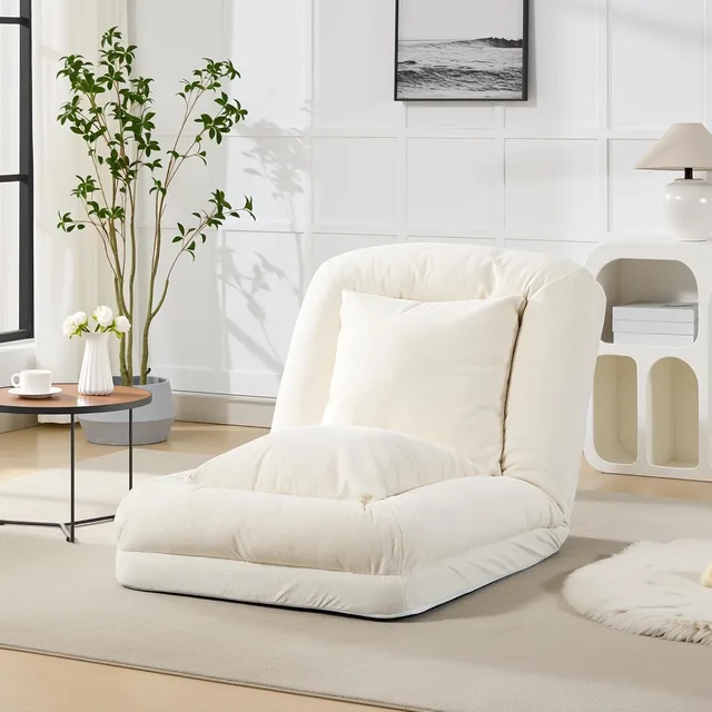 Sofa Bed adjustable beige 64.9"