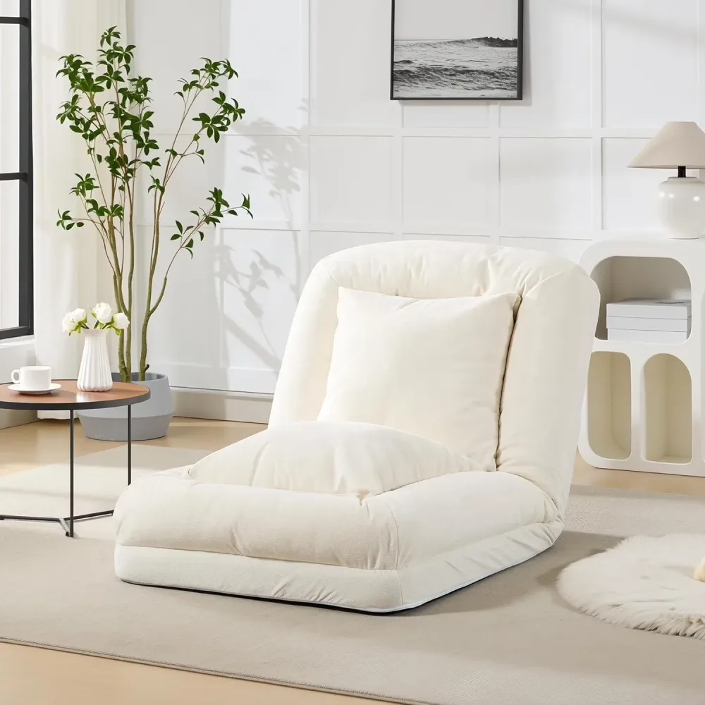 Sofa Bed adjustable beige 64.9"