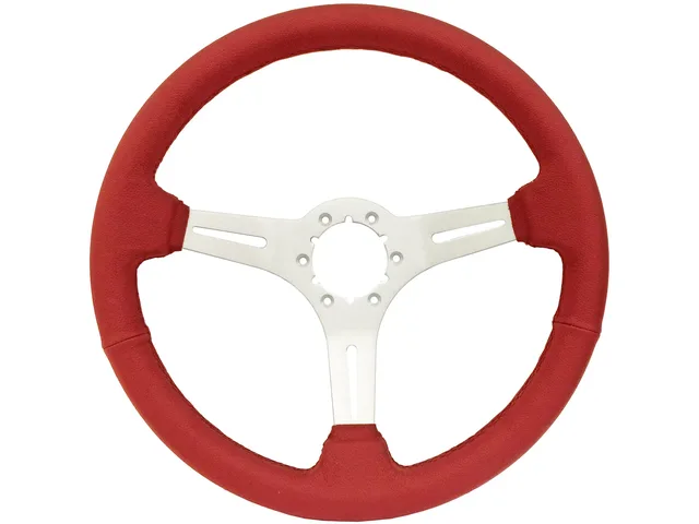 Leather Steering 14 inch 2.5 inch red