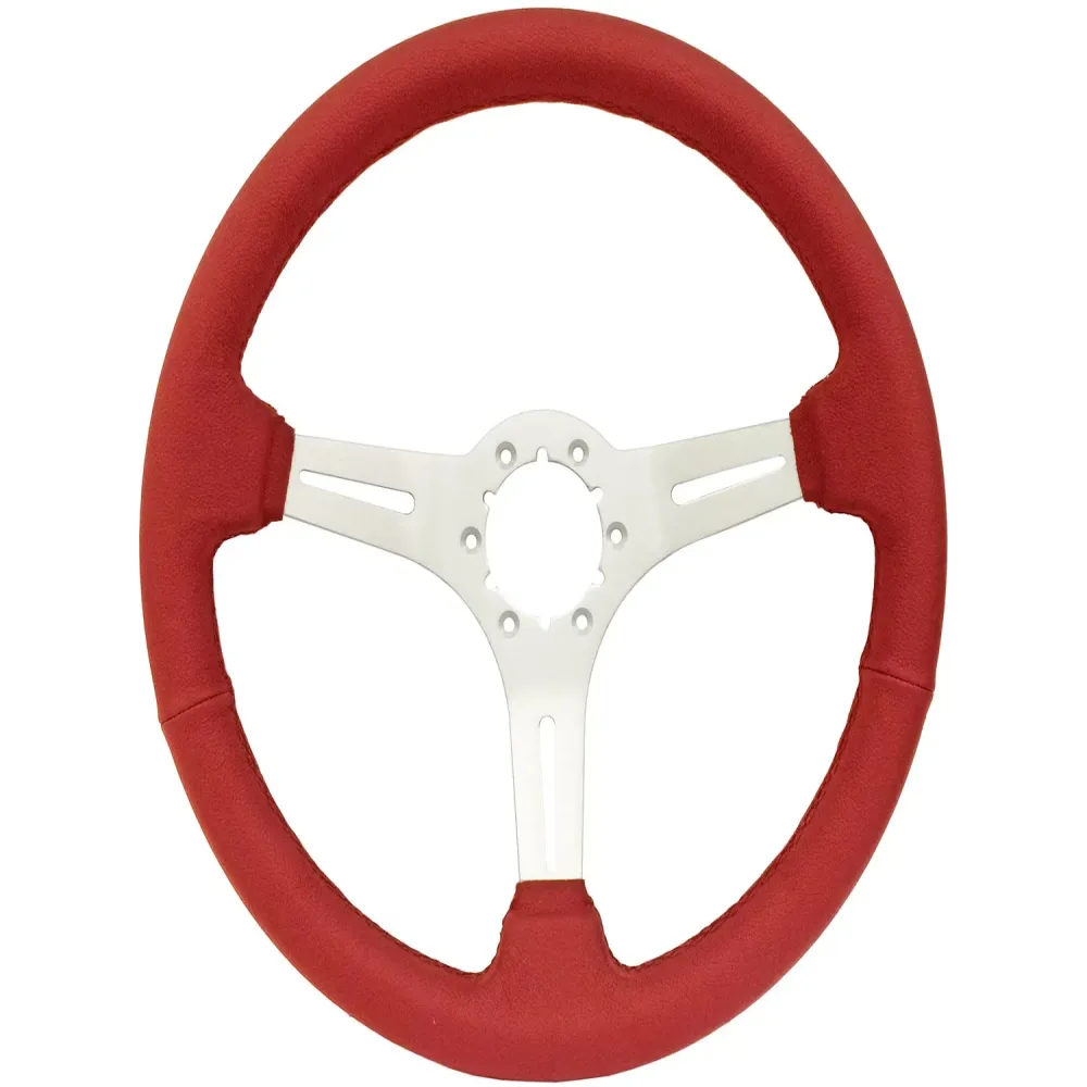 Leather Steering 14 inch 2.5 inch red