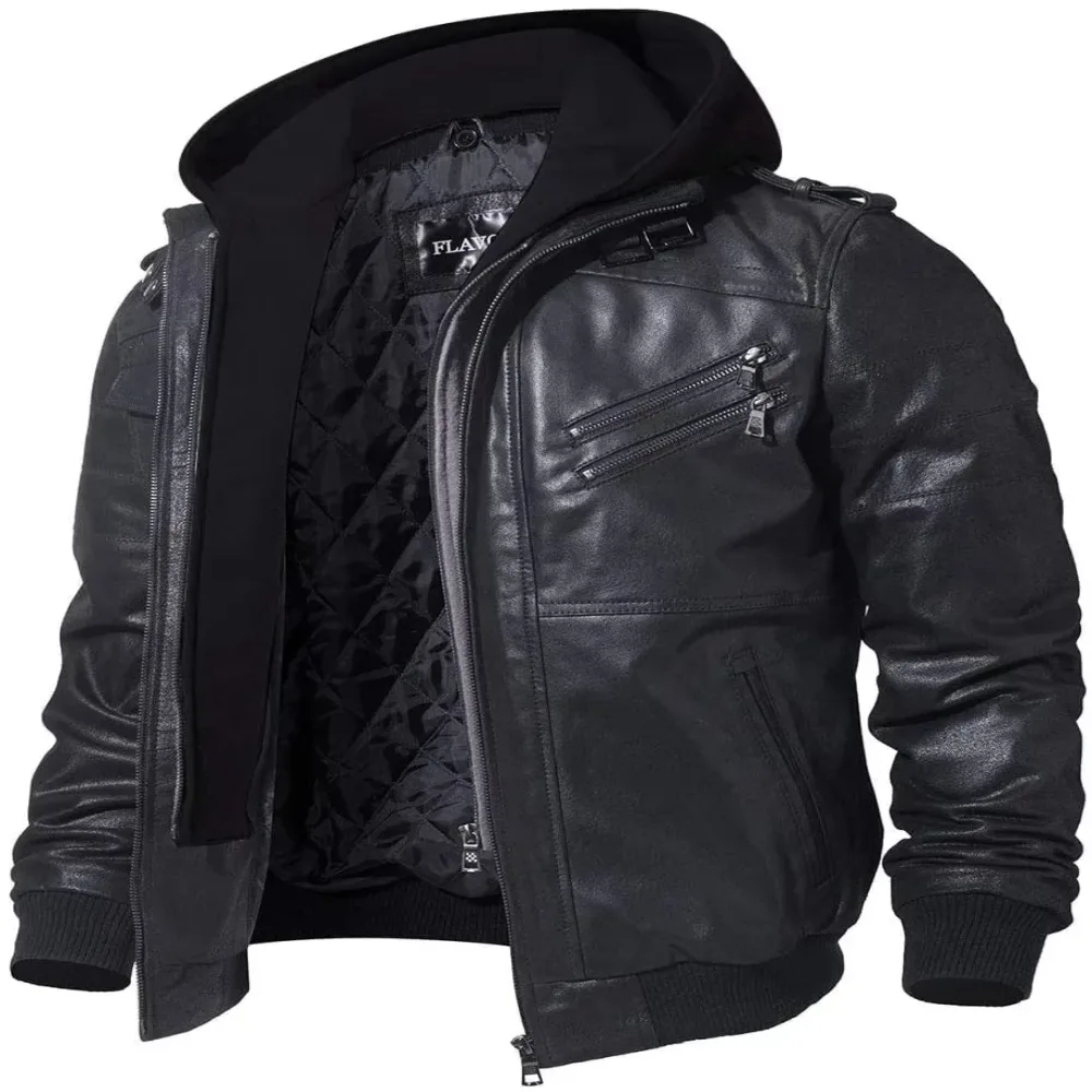 Leather Jacket brown black adjustable