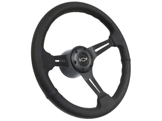Leather Steering black silver 14 inch