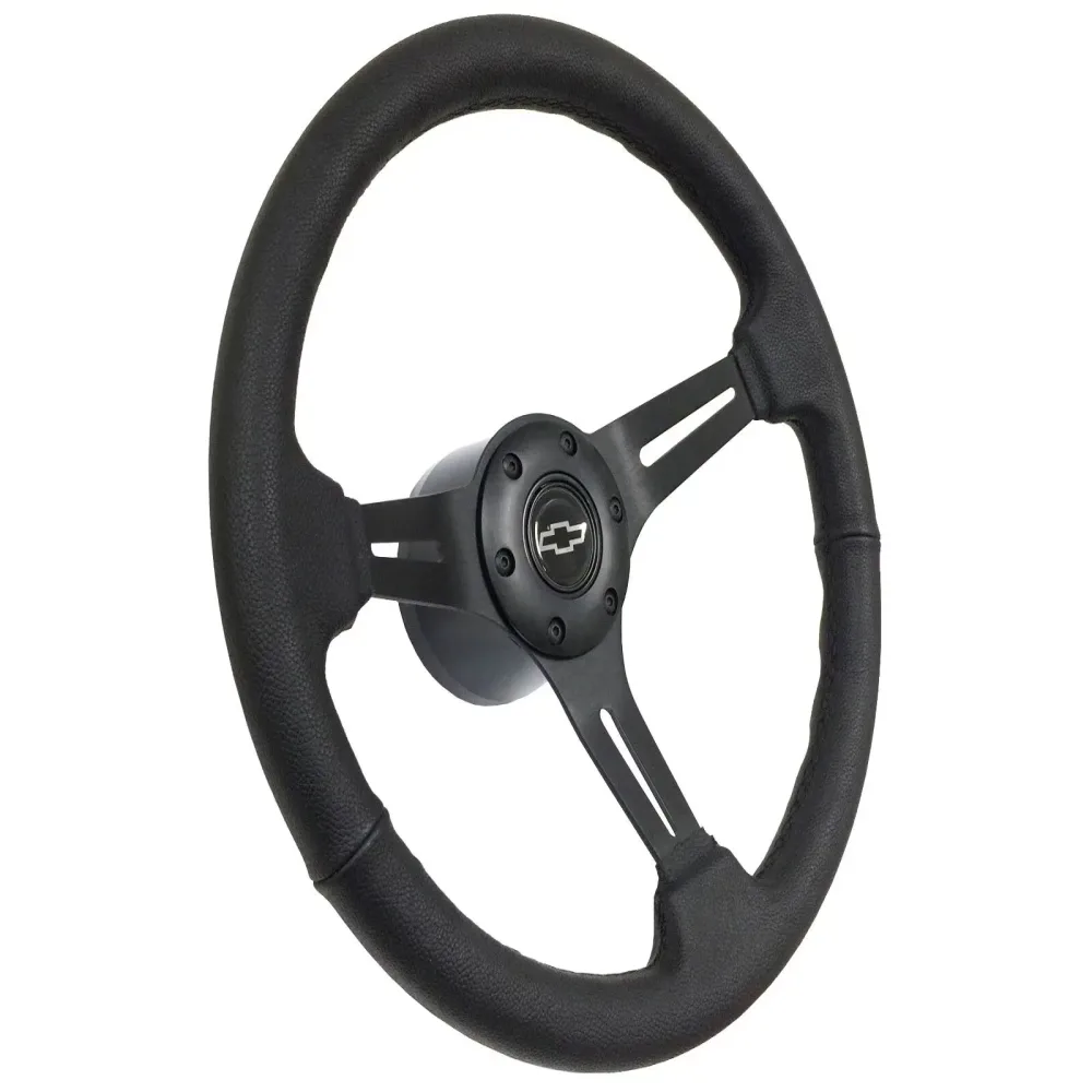 Leather Steering black silver 14 inch