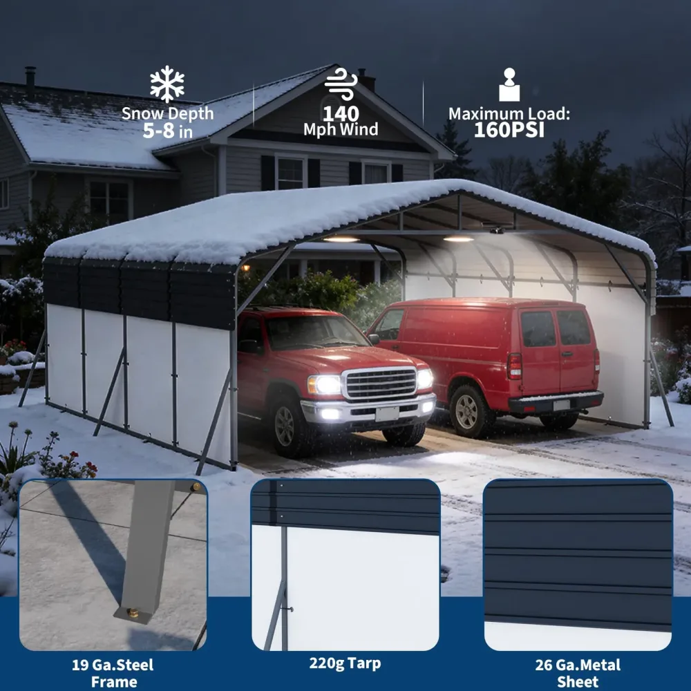 Steel Carport heavy-duty led gray