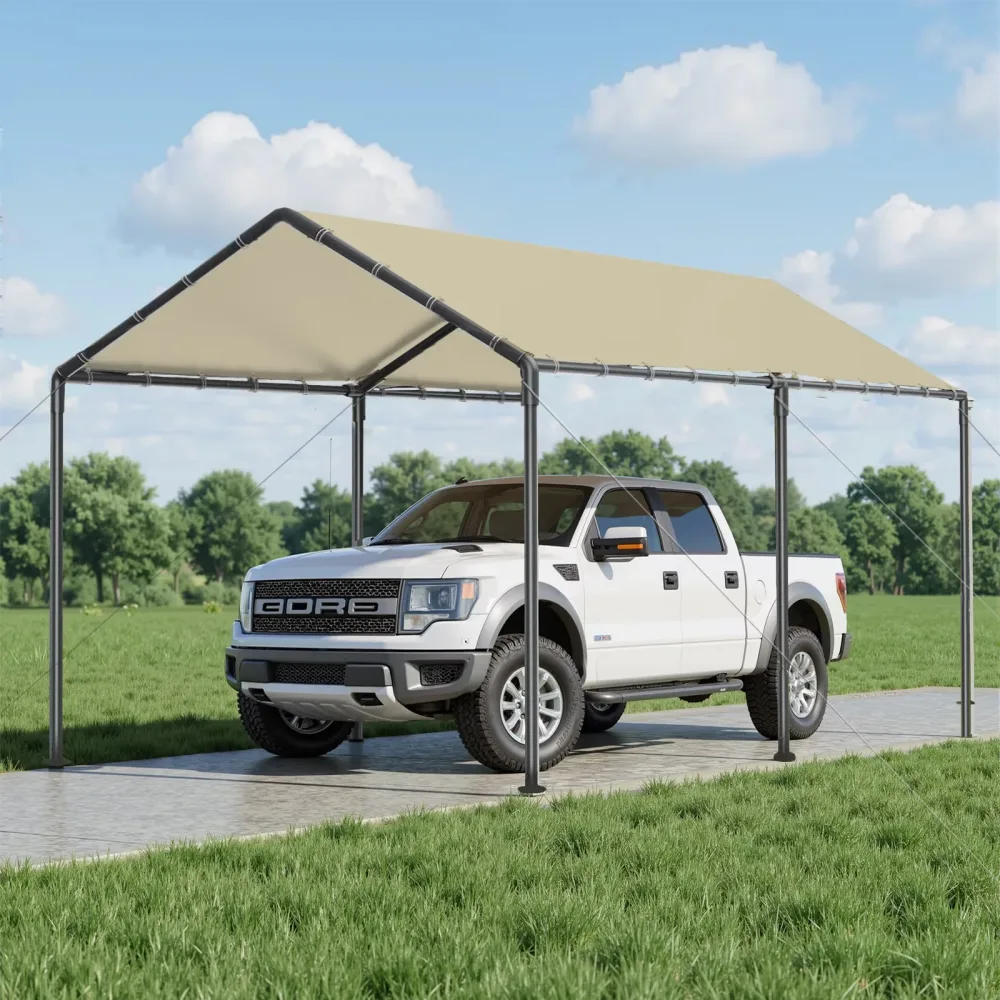 Metal Carport portable gray beige
